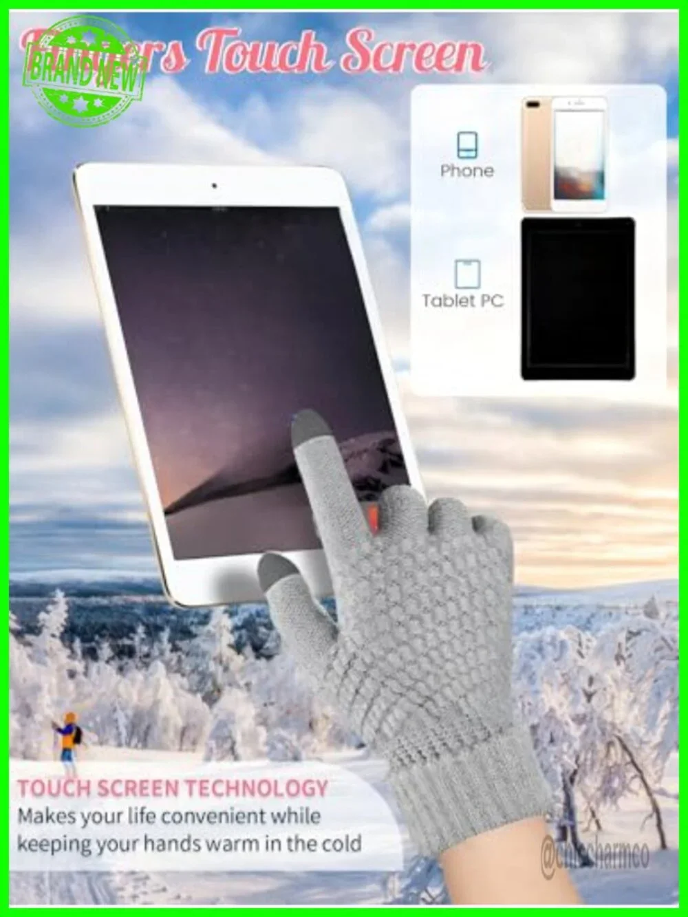 6 Pc Winter Beanie Hat & Glove Set Warm Knitted Touchscreen